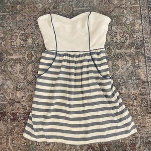 Strapless Anthropologie dress.